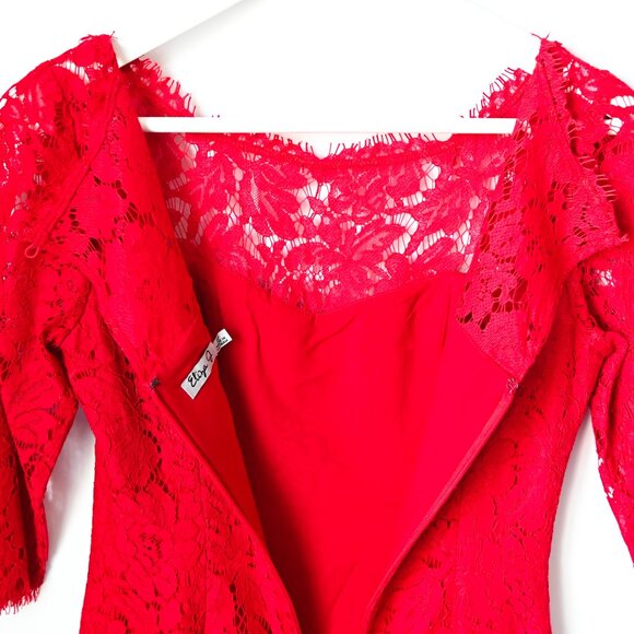 ELIZA J Red Lace Dress 3/4 Sleeves - Size 2P - Picture 11 of 12